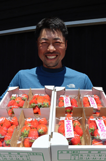 「品質のいいイチゴに育った」と笑顔を見せる杉山さん