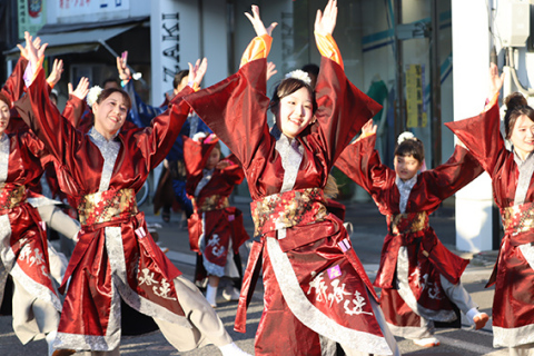 残暑を吹き飛ばすかのように躍動感あふれる踊りを繰り広げる出演グループのメンバー