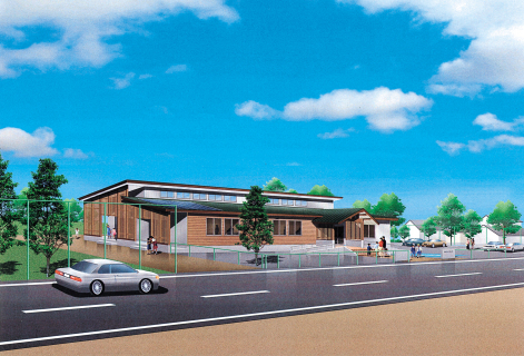 朝暘六小グラウンドの一角に建設される西部児童館の完成予想図
