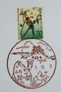 鼠ヶ関郵便局の風景印。こちらの日付は「令和元年11月7日」