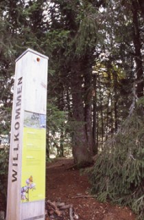 南シュヴァルツヴァルト自然公園のオフィスがある展示施設「自然の家（ハウス・デァ・ナツゥーア）」の門柱。上の方にある巣穴に注目（写真はいずれも2015年10月12日筆者撮影）